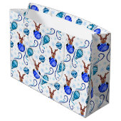 Cute Blue Kids Christmas Reindeer ラージペーパーバッグ (裏面アングル)