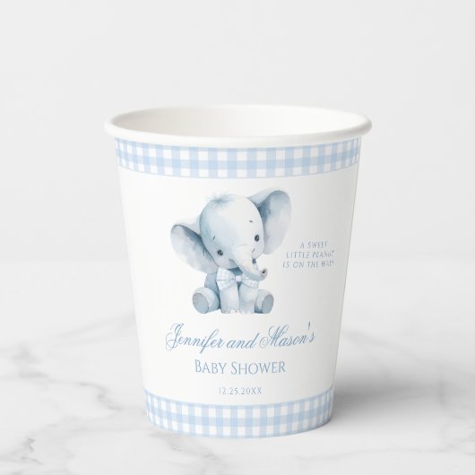 Cute Blue Little Peanut Elephant Baby Boy Shower 紙コップ (裏面)