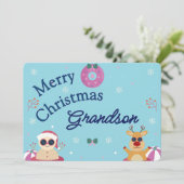 Cute Blue Merry Christmas Grandson Holiday シーズンカード (スタンド正面)