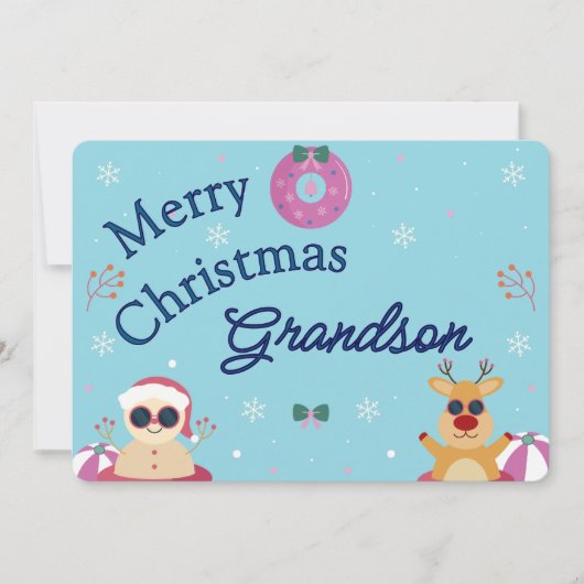 Cute Blue Merry Christmas Grandson Holiday シーズンカード (正面)