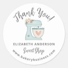 Cute Blue Mixer Bakery Business Thank you Sticker ラウンドシール
