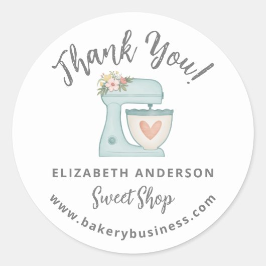 Cute Blue Mixer Bakery Business Thank you Sticker ラウンドシール (正面)