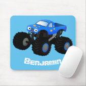 Cute blue monster truck cartoon illustration マウスパッド (マウス)