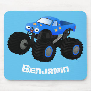 Cute blue monster truck cartoon illustration マウスパッド