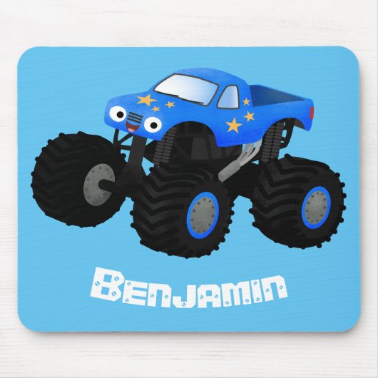 Cute blue monster truck cartoon illustration マウスパッド (正面)