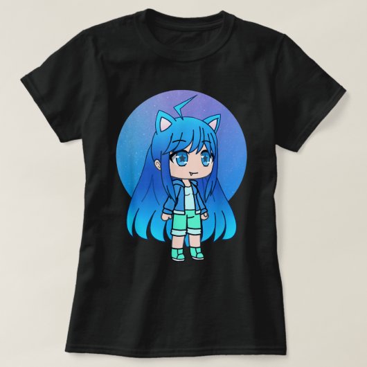 Cute Blue Neko Girl | Kawaii Anime Chibi Art Tシャツ (デザイン正面)