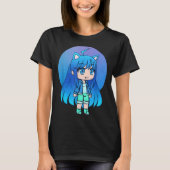 Cute Blue Neko Girl | Kawaii Anime Chibi Art Tシャツ (正面)