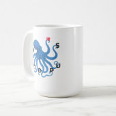 Cute Blue Octopus Friend with Heart Ocean Scuba  コーヒーマグカップ (正面左)
