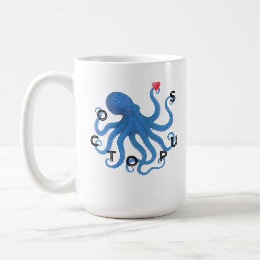 Cute Blue Octopus Friend with Heart Ocean Scuba  コーヒーマグカップ (左)