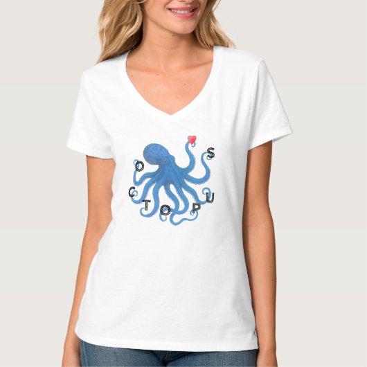 Cute Blue Octopus Friend with Heart Ocean Scuba  Tシャツ (正面)