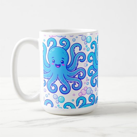 Cute Blue Octopus Pattern Coffee Mug コーヒーマグカップ (左)