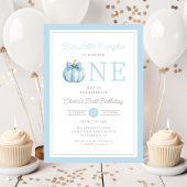 Cute Blue Our Little Pumpkin Boy 1st Birthday 招待状