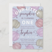 Cute Blue Our Little Pumpkin Fall Birthday 招待状 (正面)