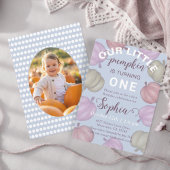 Cute Blue Our Little Pumpkin Fall Birthday 招待状