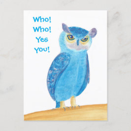 Cute Blue Owl Birthday Party Invitations, Custom インビテーションポストカード