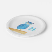 Cute Blue Owl Personalized Paper Plates, Birthday ペーパープレート (アングル)