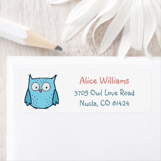 Cute Blue Owl Return Address Labels ラベル (インサイチュ)