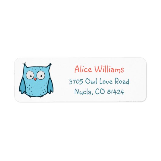 Cute Blue Owl Return Address Labels ラベル (正面)