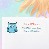 Cute Blue Owl Return Address Labels ラベル