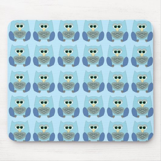 Cute Blue Owls Pattern マウスパッド (正面)