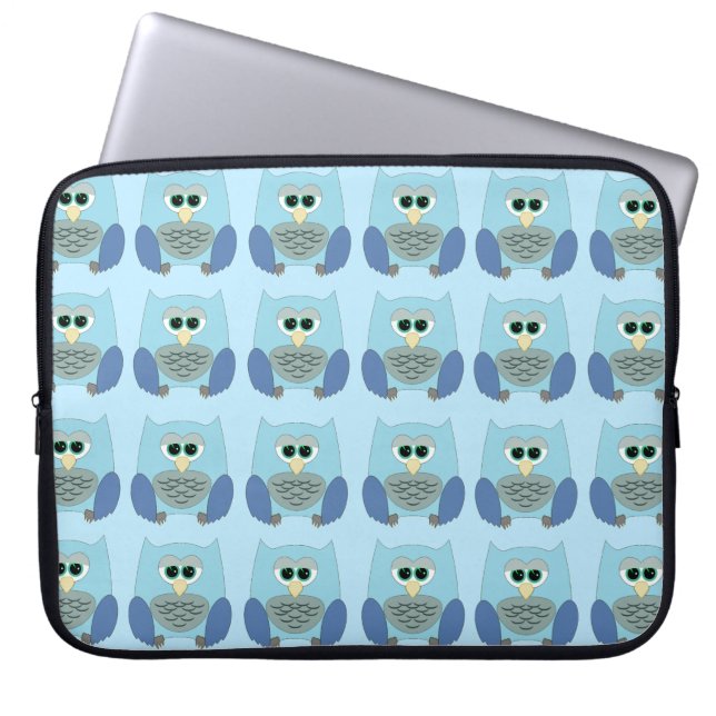 Cute Blue Owls Pattern ラップトップスリーブ (正面)