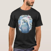 Cute Blue Parakeet Budgie Bird Flower Crown Pet Bi Tシャツ (正面)