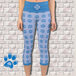 Cute blue paw prints capri leggings カプリレギンス