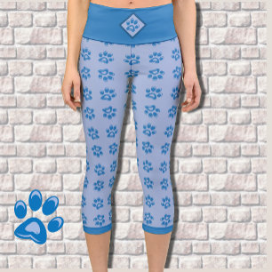 Cute blue paw prints capri leggings カプリレギンス