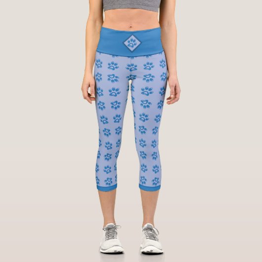 Cute blue paw prints capri leggings カプリレギンス (正面)