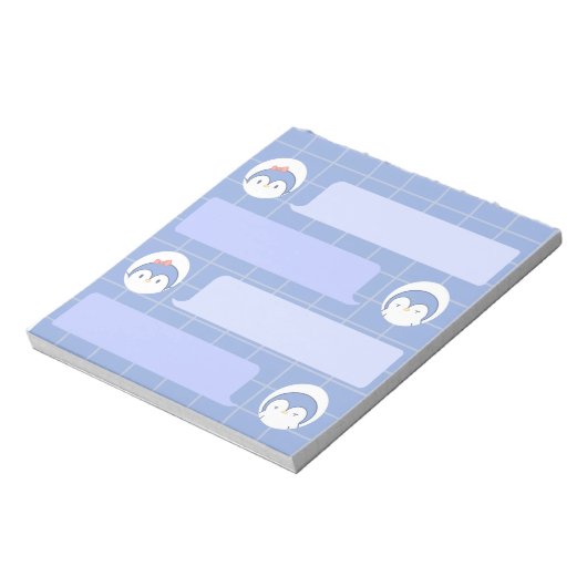 Cute Blue Penguin Notepad | Minimal Grid Me ノートパッド (回転)