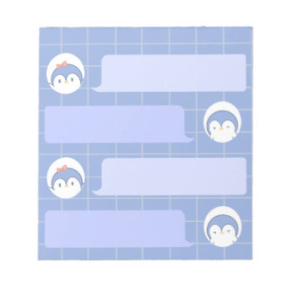 Cute Blue Penguin Notepad | Minimal Grid Me ノートパッド