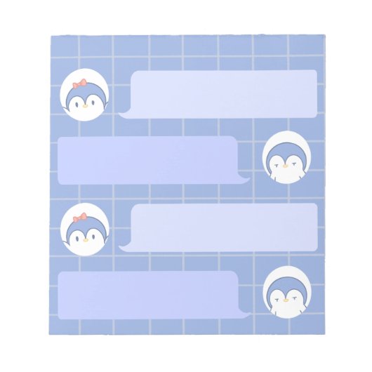 Cute Blue Penguin Notepad | Minimal Grid Me ノートパッド (正面)