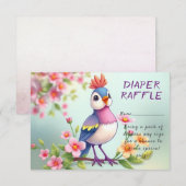 Cute Blue Pink Bird Floral Baby Shower エンクロージャーカード (正面/裏面)