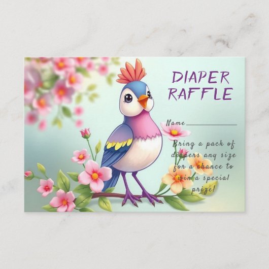Cute Blue Pink Bird Floral Baby Shower エンクロージャーカード (正面)