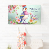 Cute Blue Pink Bird Floral Baby Shower Banner 横断幕 (インサイチュ)