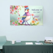 Cute Blue Pink Bird Floral Baby Shower Banner 横断幕 (トレードショー)