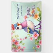 Cute Blue Pink Bird Floral Baby Shower Banner 横断幕 (縦)