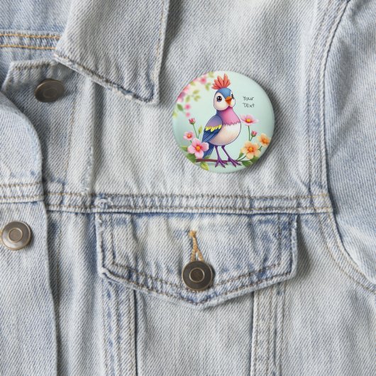 Cute Blue Pink Bird Floral Button 缶バッジ (インサイチュ)