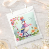 Cute Blue Pink Bird Floral Favor Bags フェイバーバッグ (クリップ留めされた状態)