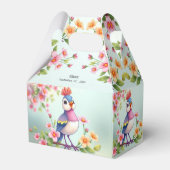 Cute Blue Pink Bird Floral Favor Box フェイバーボックス (正面サイド)
