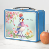 Cute Blue Pink Bird Floral Metal Lunch Box メタルランチボックス (インサイチュ)