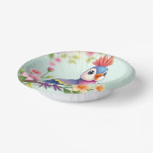 Cute Blue Pink Bird Floral Paper Bowl ペーパーボウル (傾斜あり)