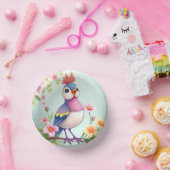 Cute Blue Pink Bird Floral Paper Bowl ペーパーボウル (パーティー)