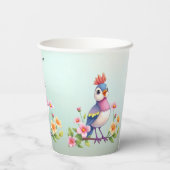 Cute Blue Pink Bird Floral Paper Cups 紙コップ (裏面)