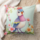Cute Blue Pink Bird Floral Throw Pillow クッション (ブランケット)