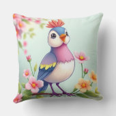 Cute Blue Pink Bird Floral Throw Pillow クッション (裏面)
