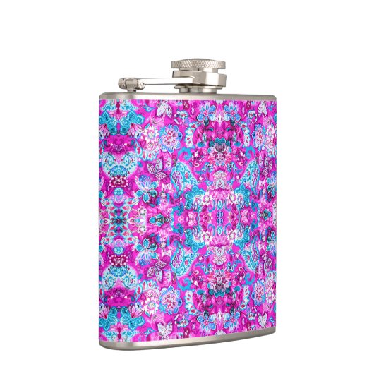 Cute blue pink flowers patterns フラスク (右)