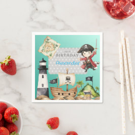 Cute Blue Pirate child's Birthday  スタンダードカクテルナプキン