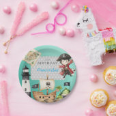 Cute Blue Pirate child's Birthday ペーパープレート (パーティー)