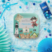 Cute Blue Pirate child's Birthday ペーパープレート (パーティー)